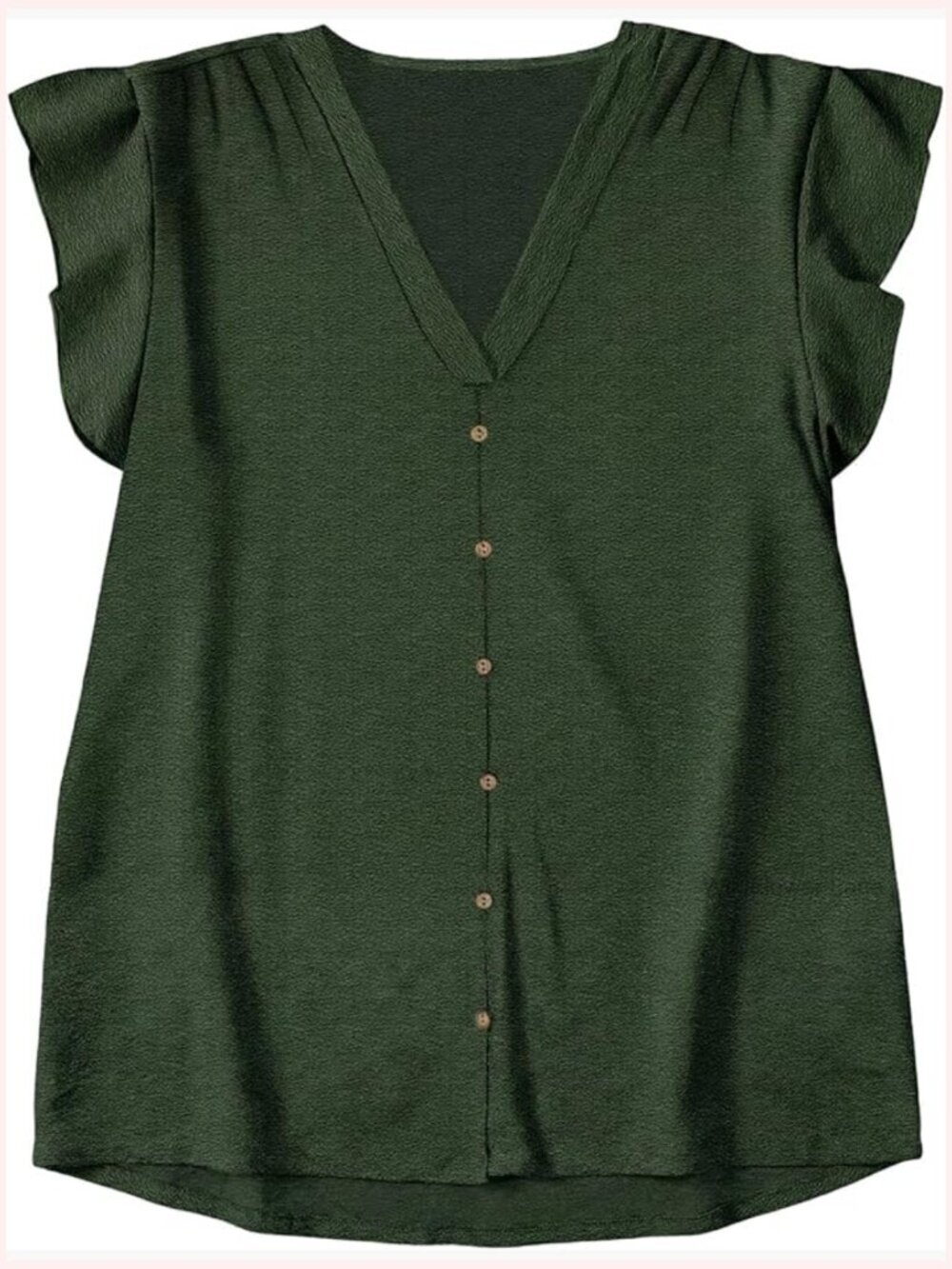 Ruffle Cap Sleeve Blouse V Neck Button Down Summer Top Soft Polyester